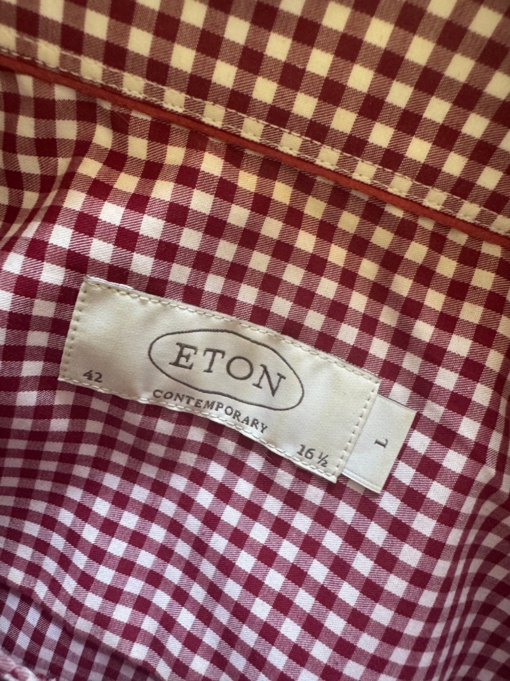 Eton Men’s red Gingham Button-Down Dress Shirt Large